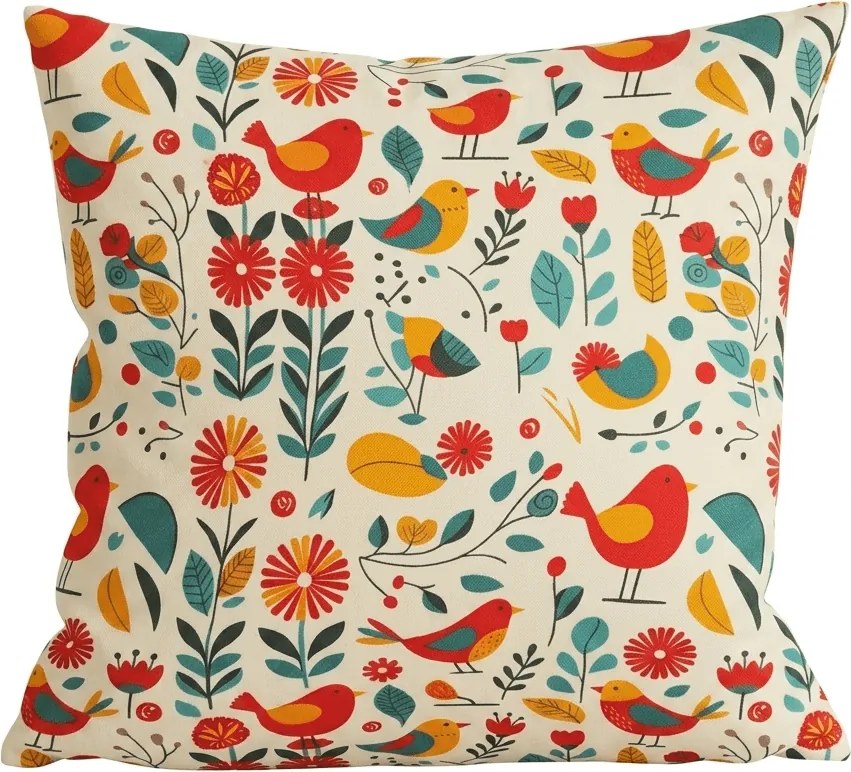 Poszewka na poduszkę z mikrofibry RETRO BIRD 45x45 cm, kolorowy