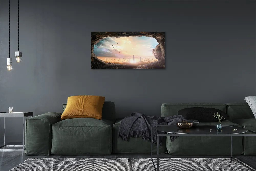 Zdjęcie na płótnie Jaskinia z Krzyżami i Ptakami