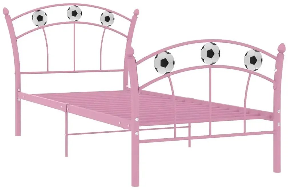 Różowe metalowe łóżko dla dziewczynki z motywem piłki 90x200 cm T2-P03
