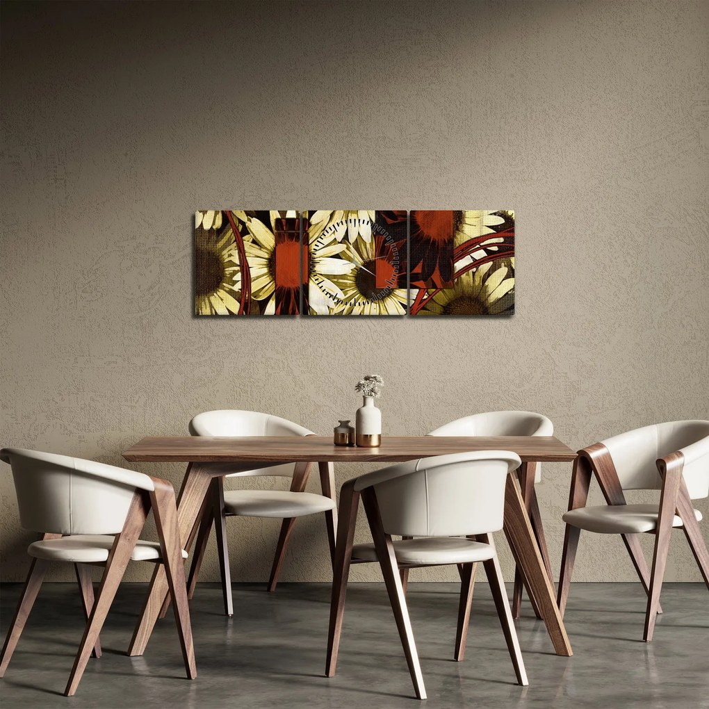 Obraz kwiatów (z zegarem) (90x30 cm)