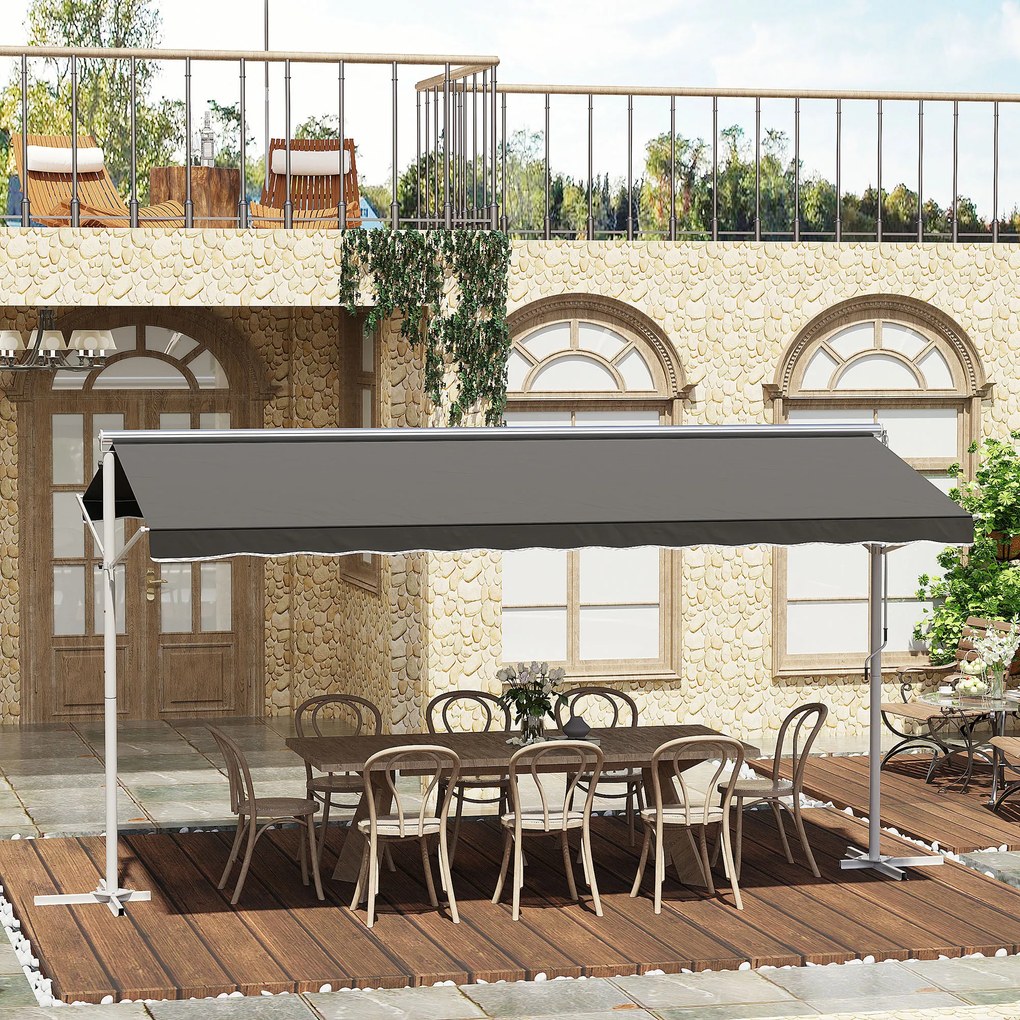 Outsunny markiza stojąca ogrodowa ze składanym ramieniem taras szara 4,5 x 3,4 m