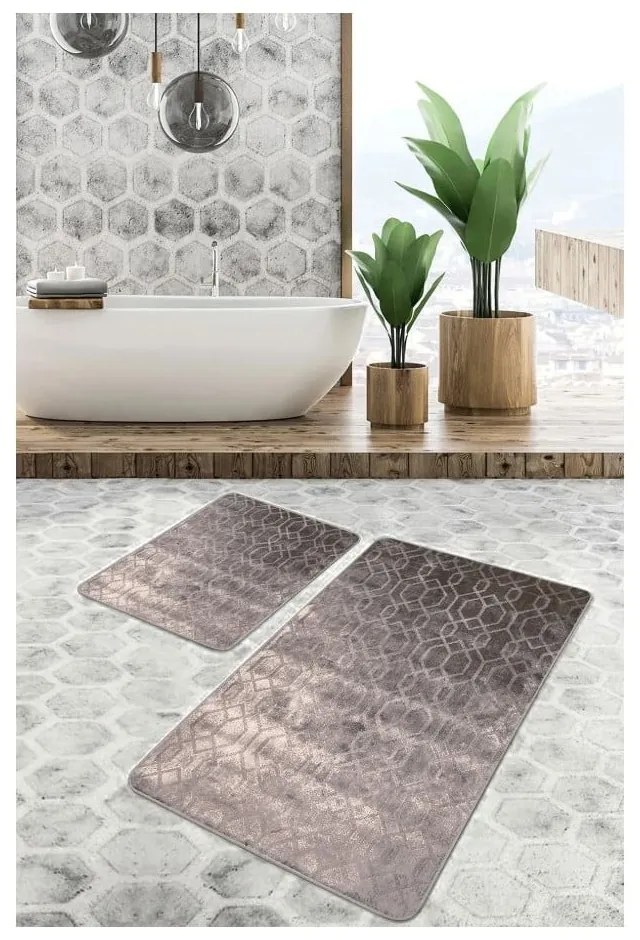 Szare aksamitne dywaniki łazienkowe zestaw 2 szt. 60x100 cm – Mila Home