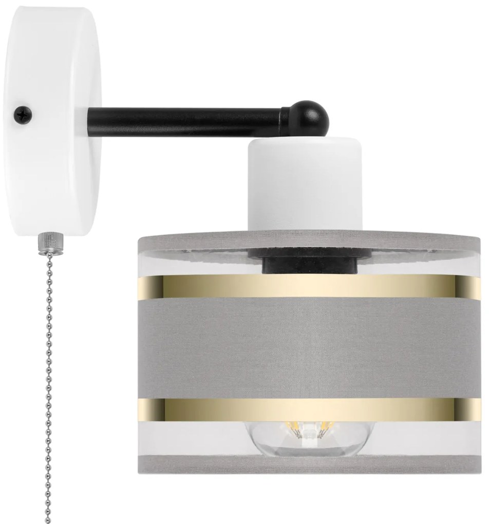 Biały kinkiet LED z włącznikiem z szarym abażurem SHWD-TI-1010WE-GR je