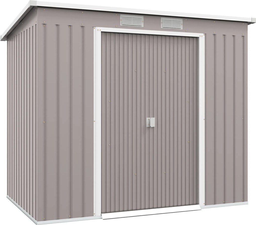 Outsunny Schowek na narzędzia, z okienkami wentylacyjnymi, drzwi przesuwne, stal ocynkowana, 213 x 130 x 172 cm, jasnoszary