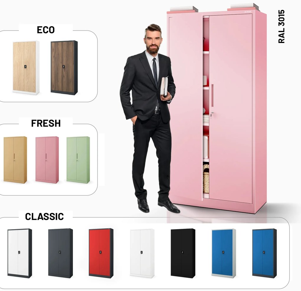 Szafa do biura domowego JAN, 900 x 1850 x 400 mm, Fresh Style: pudrowy róż