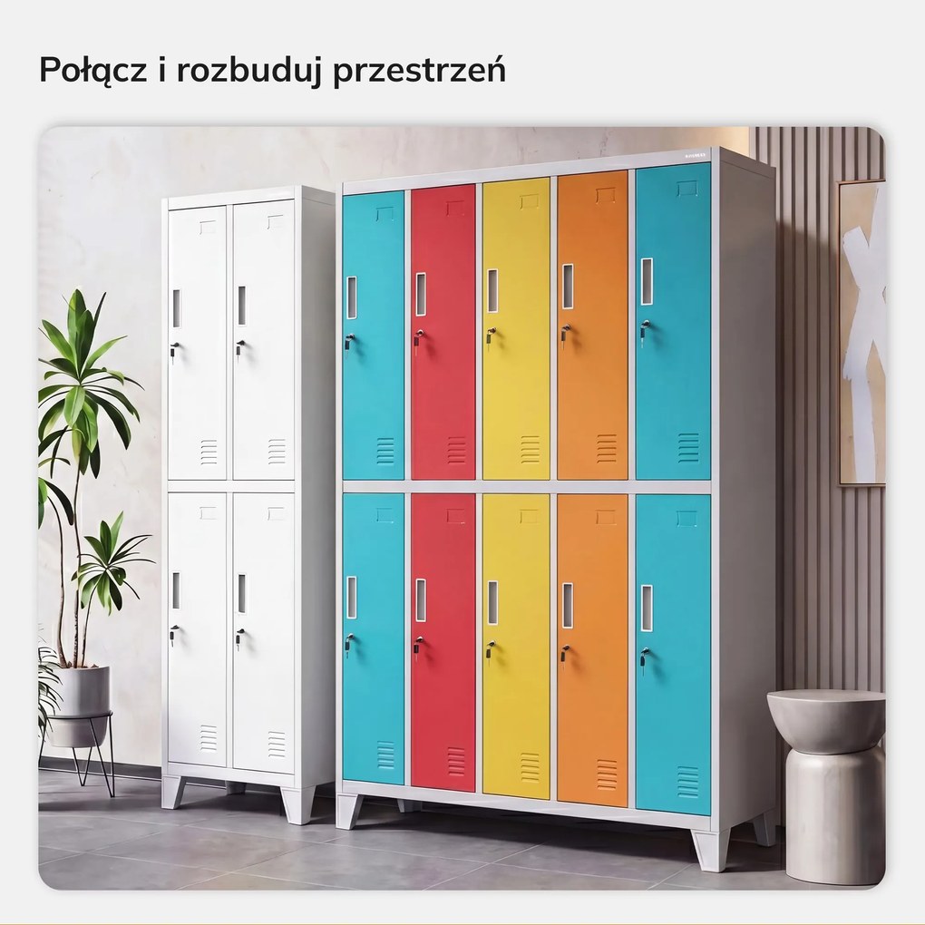 Szafa socjalna ubraniowa 10-drzwiowa szaro-wielokolorowa, 1360x1720x450 mm: BARTEK