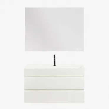 Zestaw Wiszących Mebli Łazienkowych Z Drewna I Forniru Jesionowego Zintegrowany Z Umywalką Ona Biała & Prostokątny - Sklum