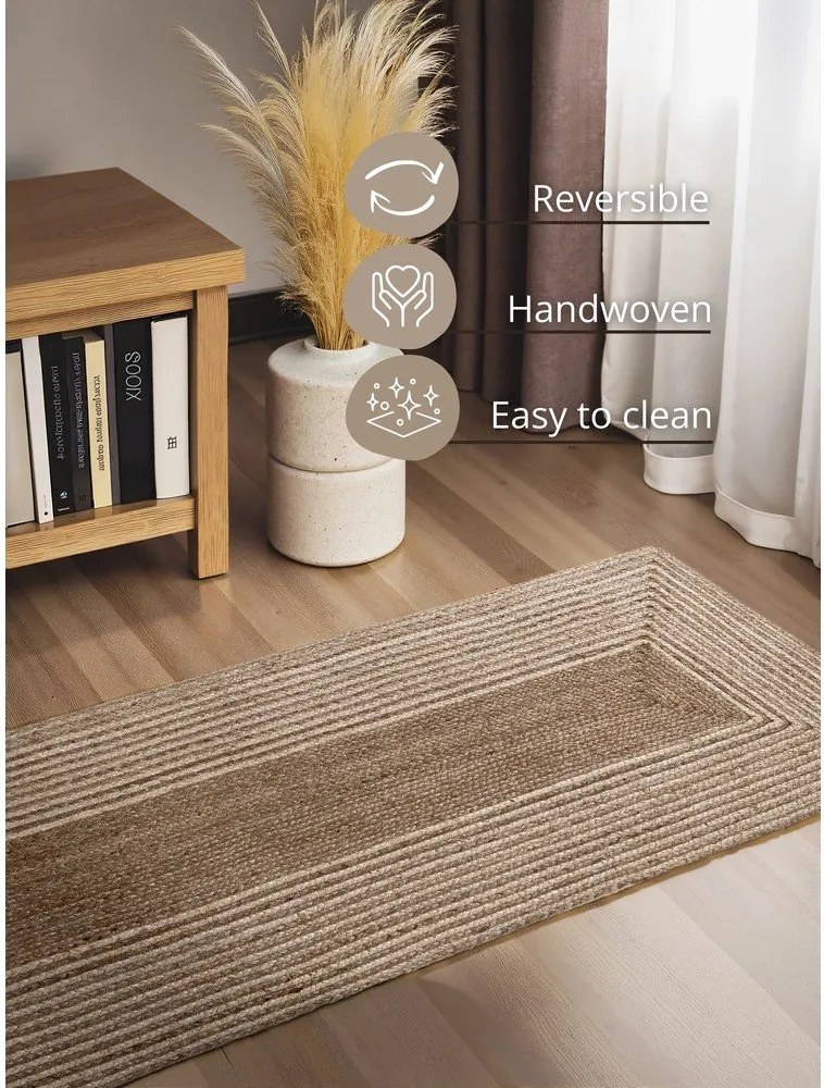 Chodnik z juty dwustronny/tkany ręcznie w jasnym naturalnym kolorze/w ciemnym naturalnym kolorze 80x200 cm Juno – Hanse Home