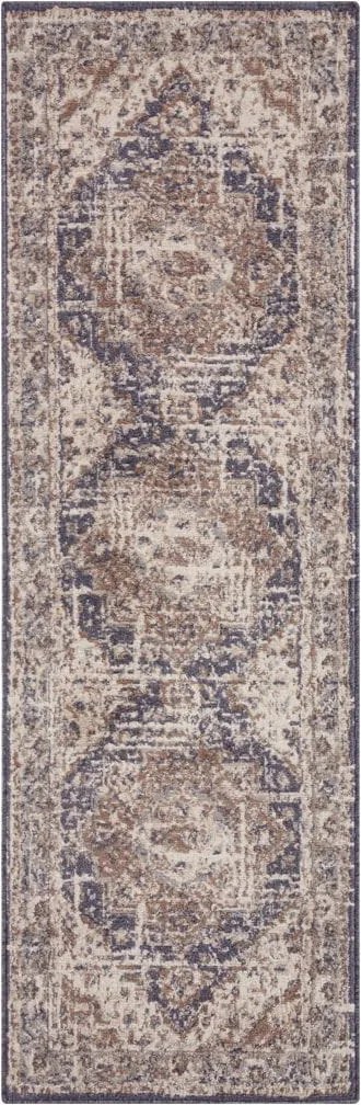 Dywan Terrain designerski Orientalny Ornament Piaskowy Kremowo Niebieski z krótkim włosiem 80 cm x 200 cm Certyfikat Oeko-Tex