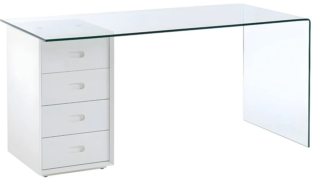 Biurko MURIEL z miejscem do przechowywania – 4 szuflady – Szkło hartowane i MDF