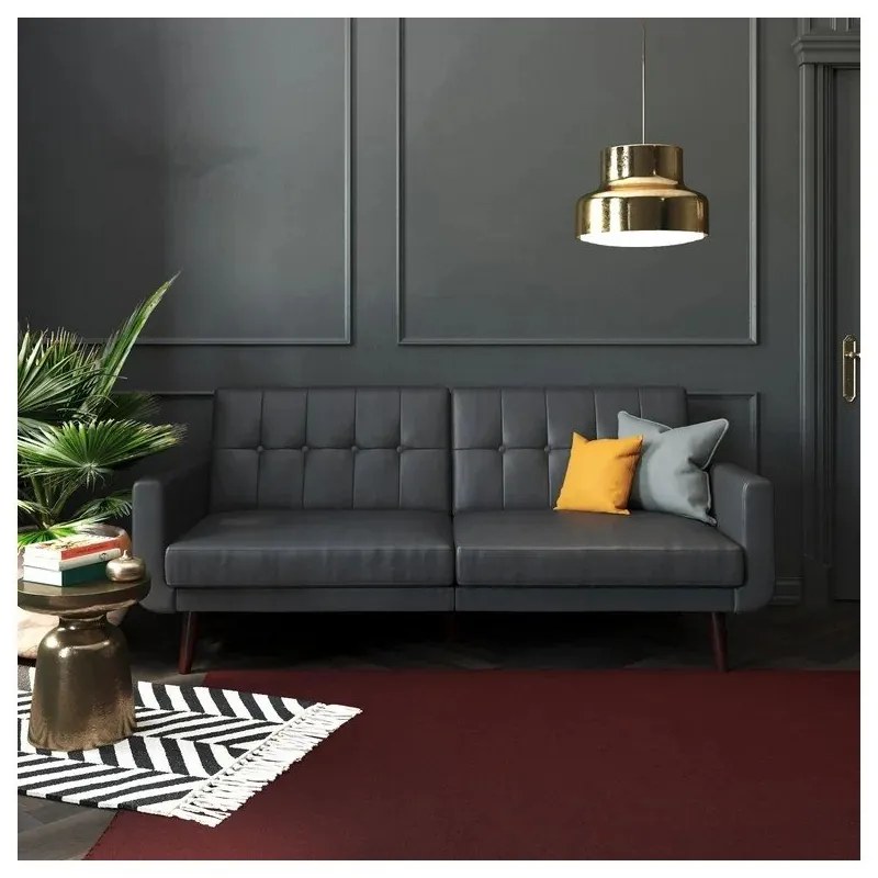 Czarna rozkładana sofa z imitacji skóry 200 cm Nola – Støraa