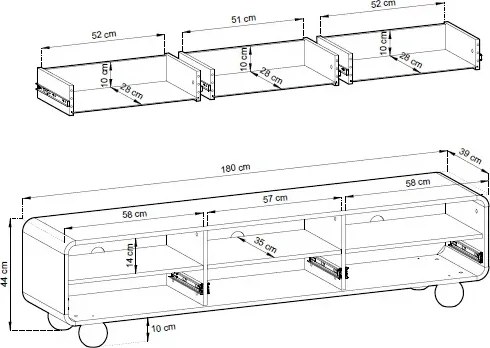 Kaszmirowa szafka pod telewizor z 3 szufladami 180 cm Z0-A89