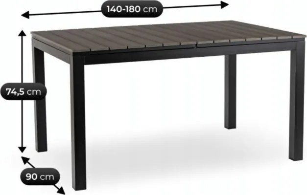 Stół Ogrodowy Prostokątny ARGOS 140-180 cm Rozkładany Ciemnoszary Dąb/Czarny