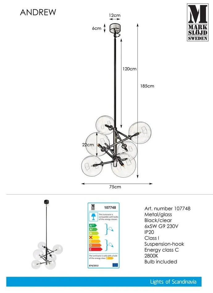 Lampa wisząca na 6 żarówek Markslöjd Andrew