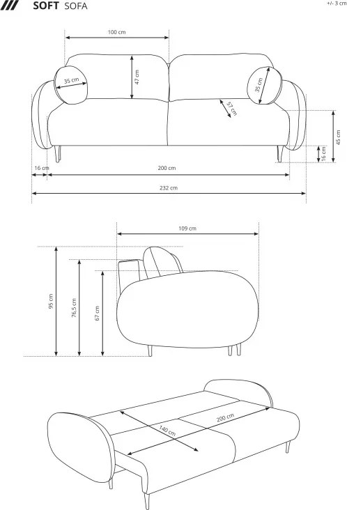 Sofa SOFT z funkcja spania i pojemnikiem BEŻOWY RUN AGAIN 06