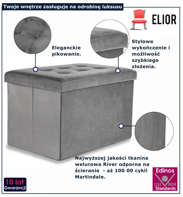 Duża szara pufa pikowana Z5-R69