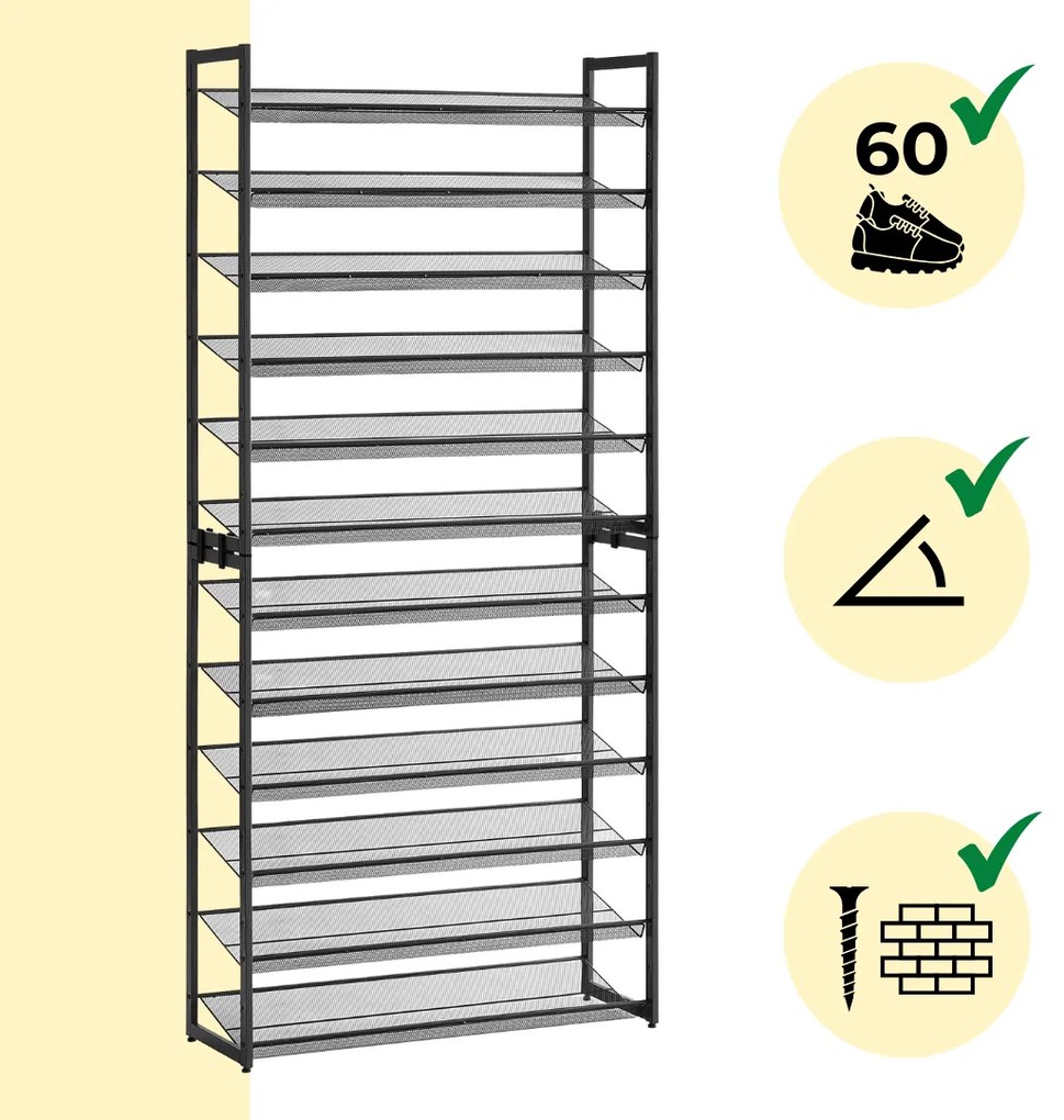 Półka na buty IDA, 12 półek, 92,5x31x223cm, czarna Jurhan