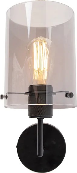 Designerska lampa ścienna czarna z dymionym szkłem - Dome