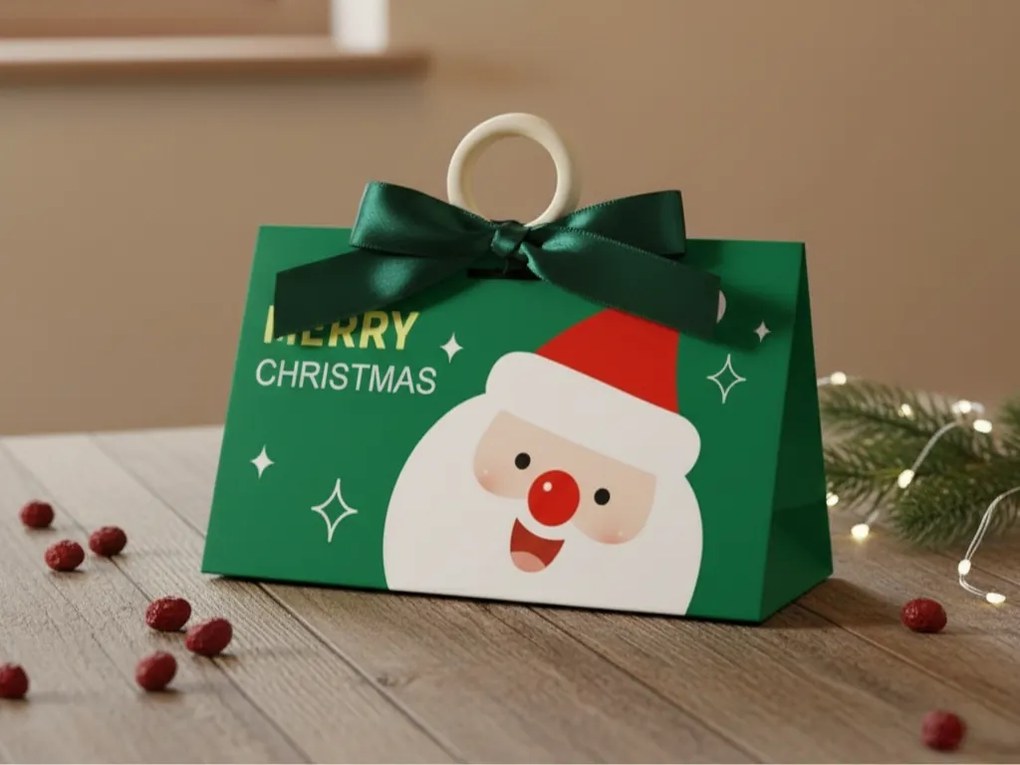 Świąteczna torebka prezentowa MERRY CHRISTMAS 17x10x8,5 cm, zielona