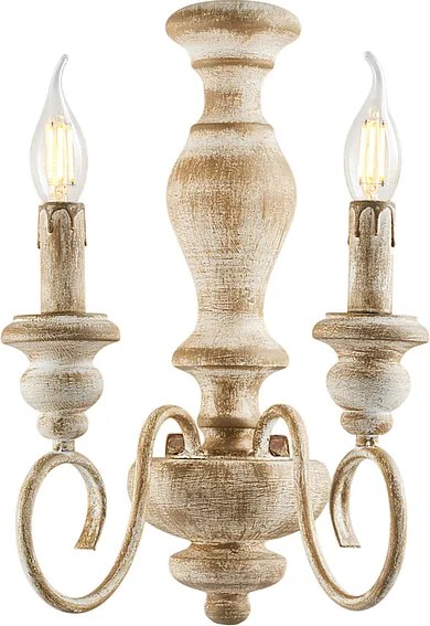 Kinkiet Cascina z drewna i żelaza, w kolorze białym i gołębiej szarości, 2 światła, .25 P.18 BL265-AP2-BT