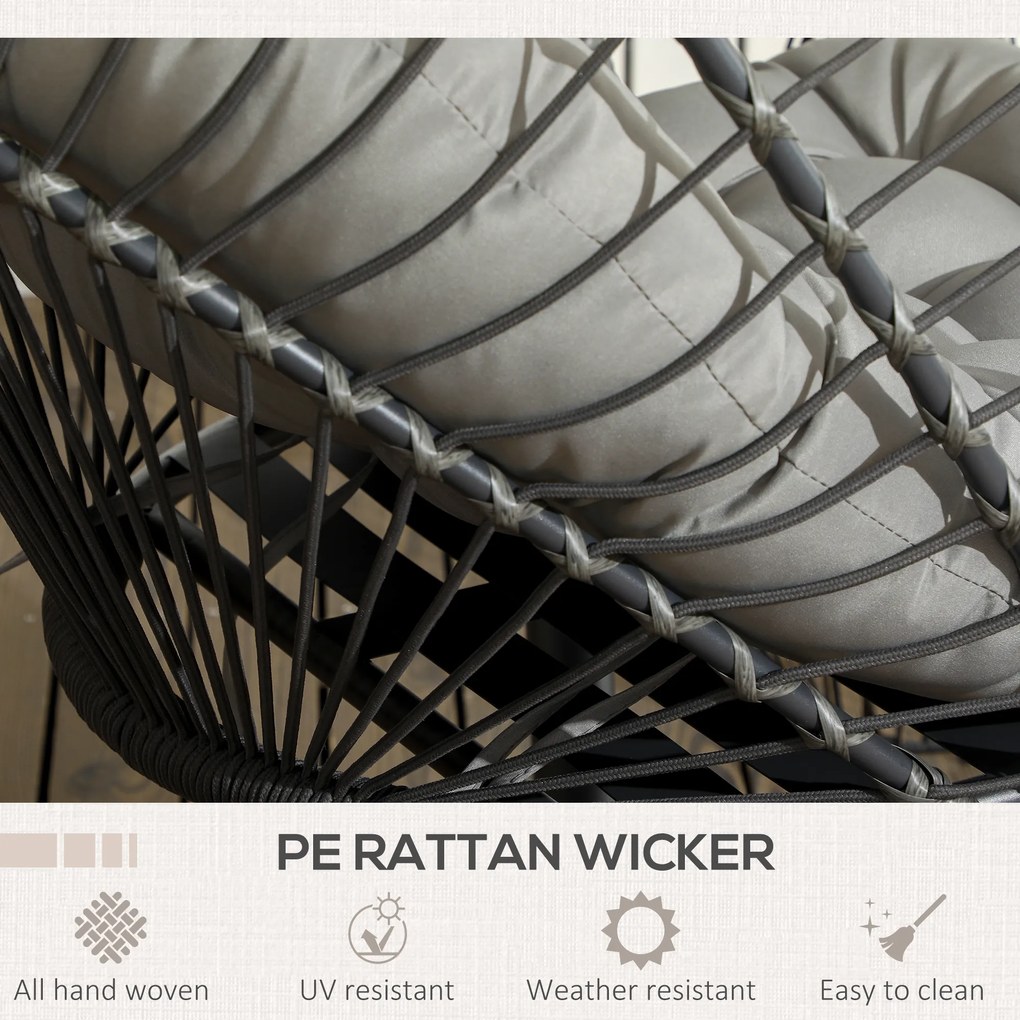 Outsunny Wiszący Fotel Ogrodowy, Odporny na Warunki Pogodowe, z 1 Poduszką, 100 cm x 131 cm x 194 cm, Jasnoszary