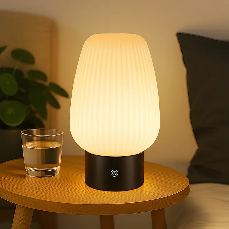 NETTLIFE Bezprzewodowa lampa stołowa LED z akumulatorem – lampa dotykowa USB, białe szkło, ściemnialna w zakresie 3000–6500 K, IP44, do sypialni i kuchni