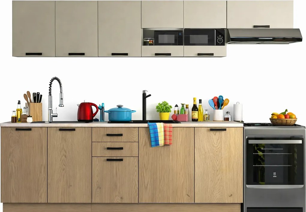 Komplet mebli kuchennych 260 cm dąb cremona + kaszmir  S8-E55