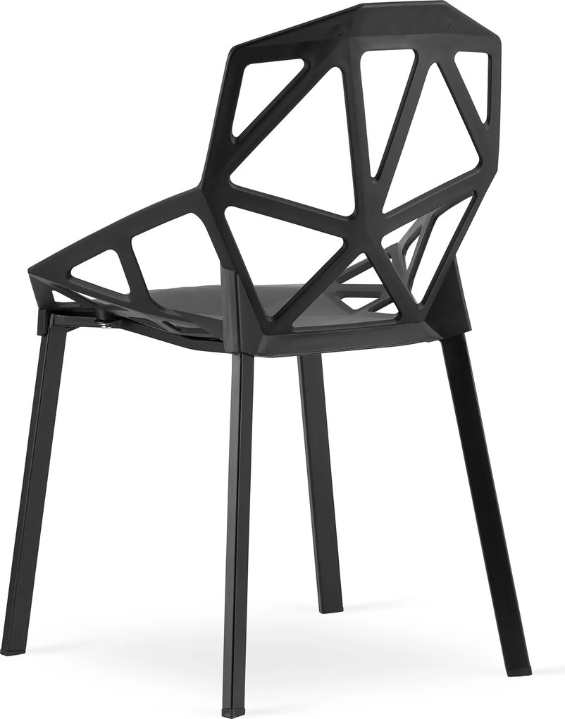 Zestaw jadalniany 1 + 4, stół TESSA 120x60 cm czarny/dekor dąb + czarne plastikowe krzesło ESSEN