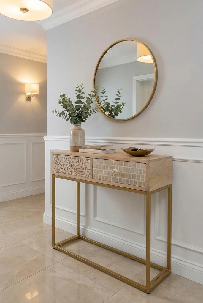 Konsola ze złotym stelażem w stylu glamour M3-H37