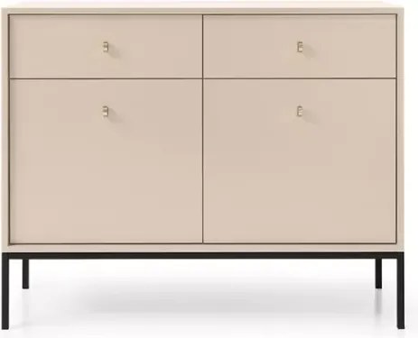 Komoda Gerra 2 – nowoczesna elegancka komoda w kolorze beżowym lub granatowym z 2 drzwiami i 2 szufladami na metalowych nogach