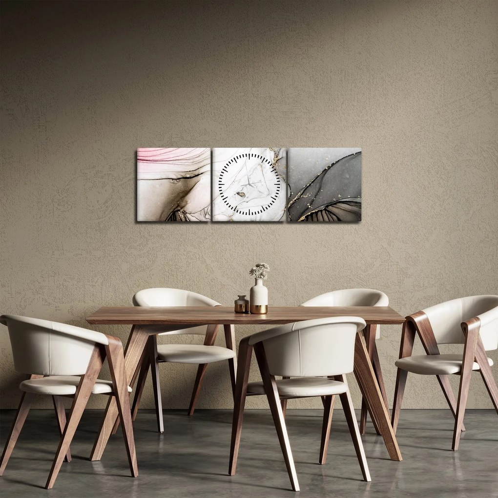Obraz - Atrament marmurkowy (z zegarem) (90x30 cm)