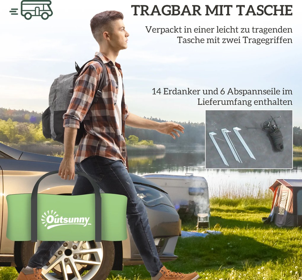 Outsunny Namiot kempingowy dla 3-4 osób, stabilny, wodoodporny, namiot rodzinny z sypialnią i częścią dzienną, 3000mm słup wody, ciemnozielony | Aosom PL