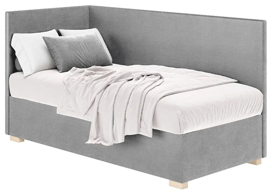 Szare narożne łóżko dziecięce ze schowkiem i materacem 90x200 cm Flexi – Ghado
