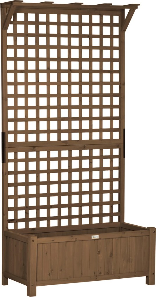 Outsunny Wysokie Grządki z Pergolą i Dachem, Skrzynka na Kwiaty, Grządka, Odporna na Warunki Atmosferyczne, Drewniana, 90 x 45 x 183 cm, Brązowy