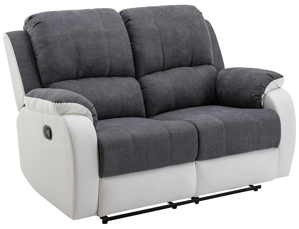 Kanapa 2-osobowa z funkcją relax z mikrofibry i ekoskóry Kolor szary i biały BRODY