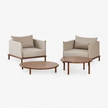 Zestaw Do Salonu Z 2 Fotelami I 2 Okrągłymi Stolikami Kawowymi Z Drewna Akacjowego Olivia Ciemny Akacjowy Brąz & Ciemny Akacjowy Brąz - Sklum