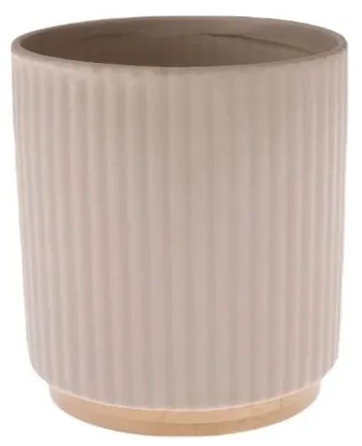 Ceramiczny pojemnik na doniczkę z bambusowąpodstawką, 12 x 12 x 13 cm