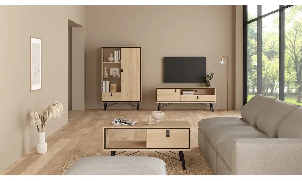 Szafka pod TV w dekorze dębu w naturalnym kolorze 150x60x40 cm Ry – Tvilum