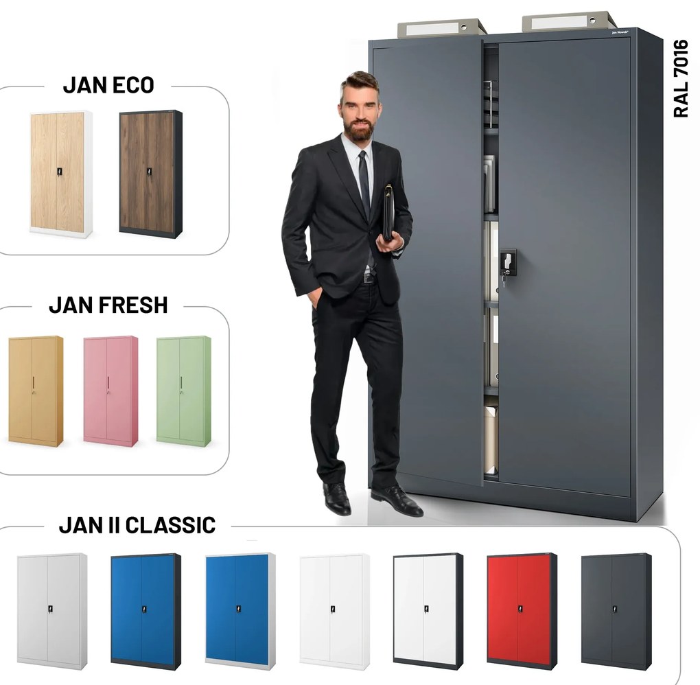 Szafa biurowa metalowa na akta antracytowa JAN II, 1150 x 1850 x 400 mm