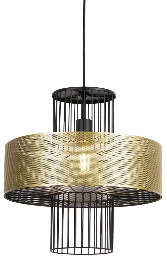 Designerska lampa wisząca złota z czarną 40 cm - TessDesignerski Oswietlenie wewnetrzne