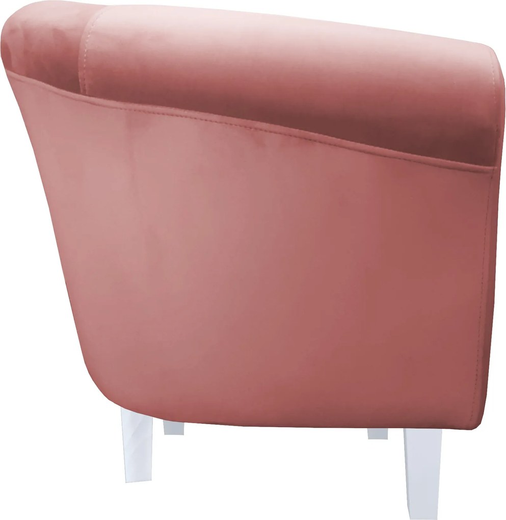 Fotel Milo tkanina Welur wygodny fotel tapicerowany do salonu i sypialni : Kolor nogi - Biała, Kolor tkaniny - VELVET - MG58, Wysokość nogi - 15 cm