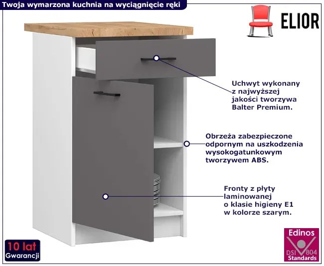 Szara nowoczesna dolna szafka kuchenna Dorado
