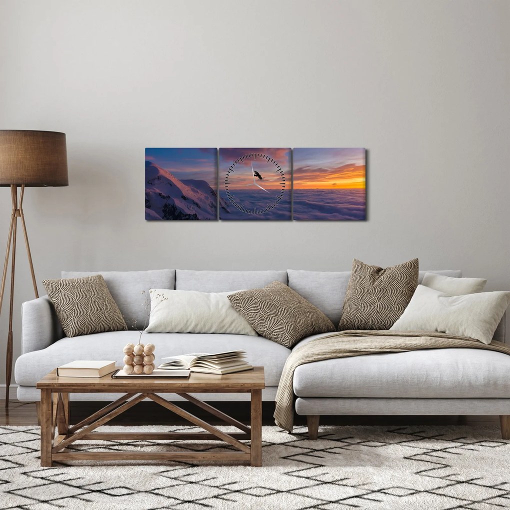 Obraz o zachodzie słońca, Mt. Blanc (z zegarem) (90x30 cm)