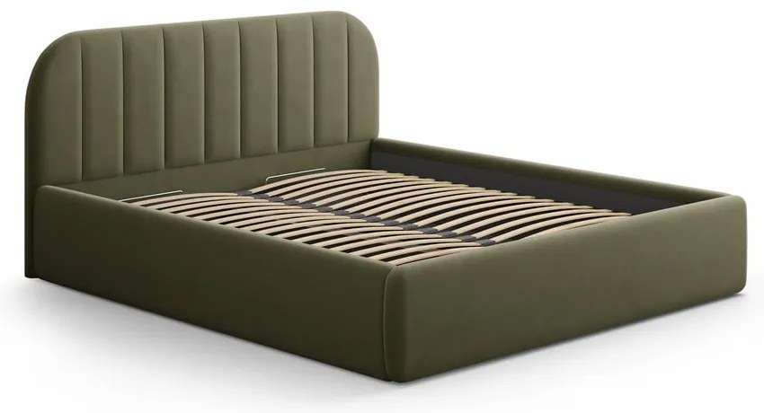 Zielone tapicerowane łóżko dwuosobowe ze schowkiem ze stelażem 200x200 cm Juno – Windsor &amp; Co Sofas
