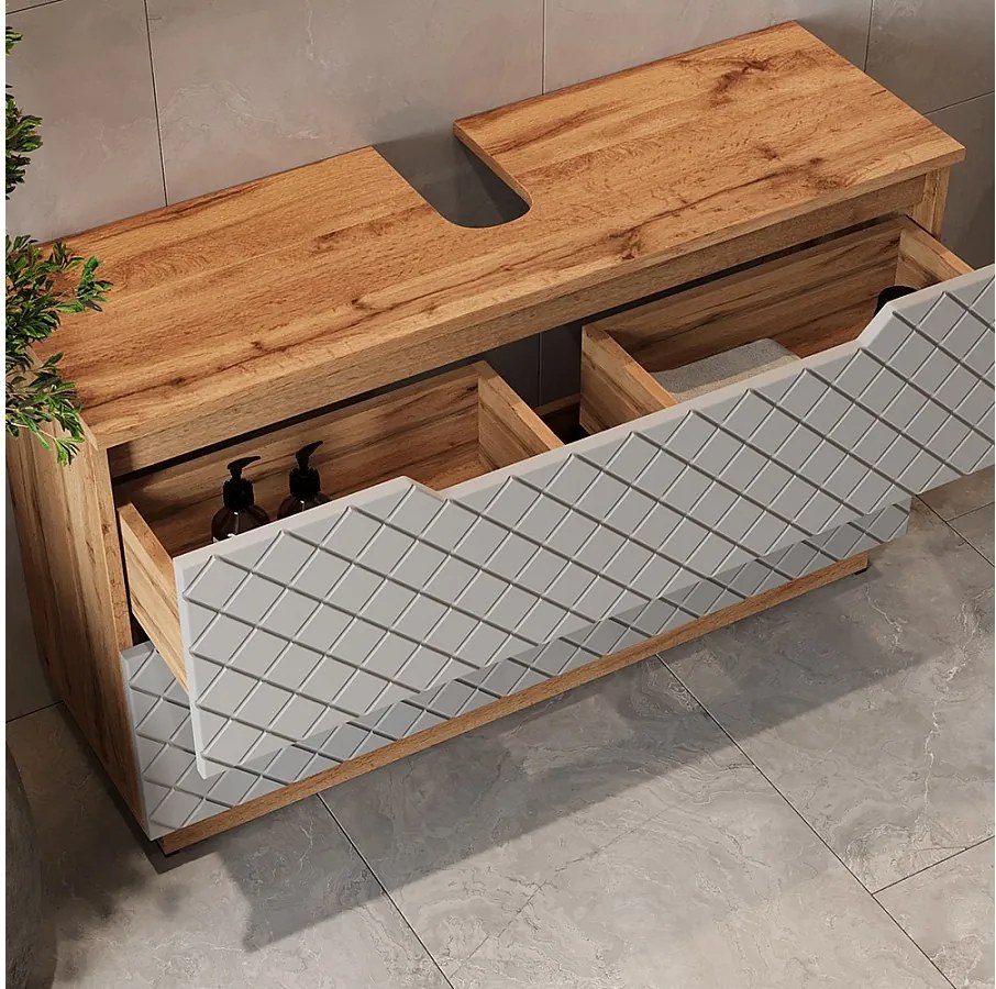 Szafka na wannę dąb/szary ze strukturą płytek 99.4x32x62.5 lotta