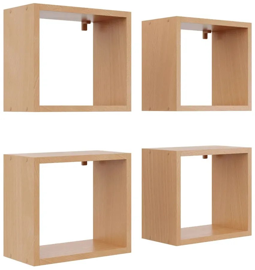 Komplet 4 kwadratowych półek w kolorze buk D5-D27