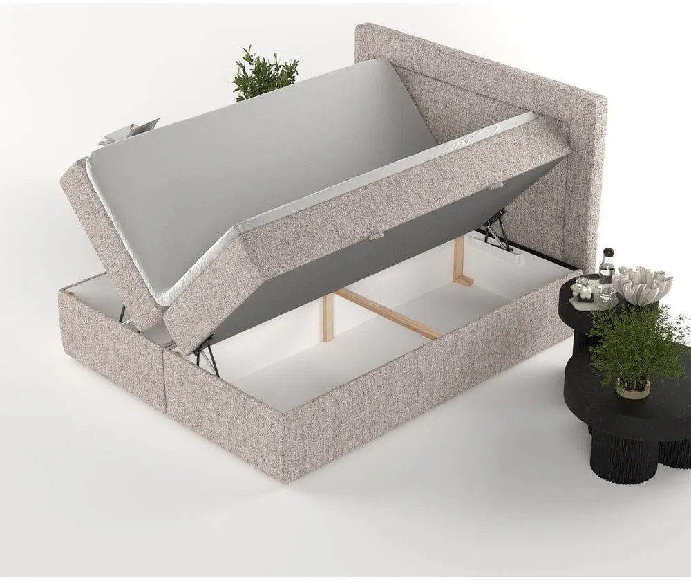 Jasnobrązowe łóżko boxspring ze schowkiem 140x200 cm Imagine – Maison de Rêve