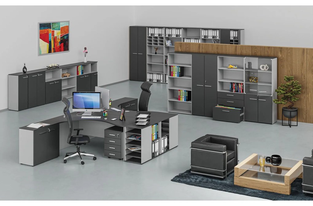 Szafa biurowa kombinowana PRIMO GRAY, drzwi na 3 poziomach, 800 x 420 x 1434 mm, szary/grafit
