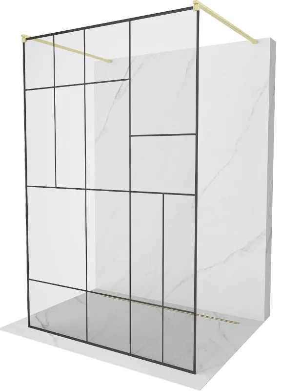 Mexen Kioto ścianka prysznicowa wolnostojąca 130 x 200 cm, czarny wzór 8 mm, złota szczotkowana - 800-130-002-55-78