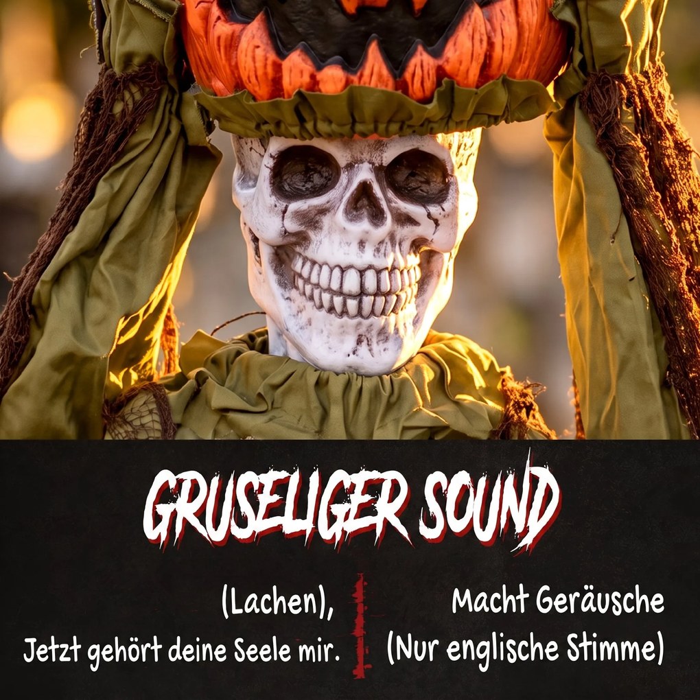 HOMCOM Animowany wyskakujący dyniowy szkielet, 173 cm, przerażająca dekoracja Halloween z oświetleniem oraz aktywacją dźwiękową i dotykową | Aosom PL